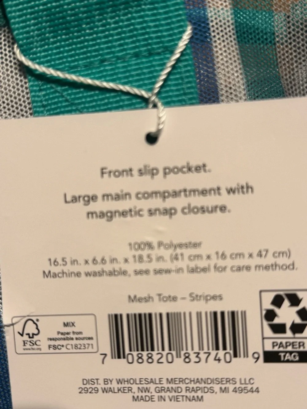 Striped Beach Tote with Teal Handles